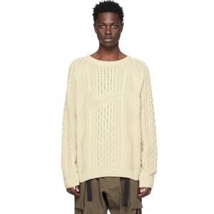 Nike Life Cable Knit Men’s Size Small Sweater Wool Blend Loose Fit Swoosh Cream